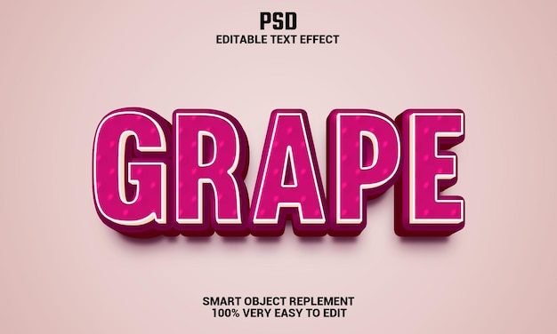 Bearbeitbarer Texteffekt der Traube 3d mit Hintergrund Premium PSD