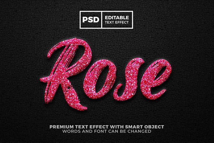 PSD bearbeitbarer texteffektstil mit glitzer-luxusrose