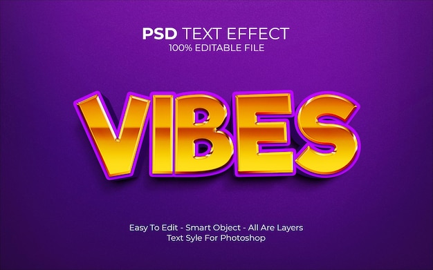 PSD bearbeitbarer vibes-texteffekt, moderne 3d-kreativität und minimaler schriftstil