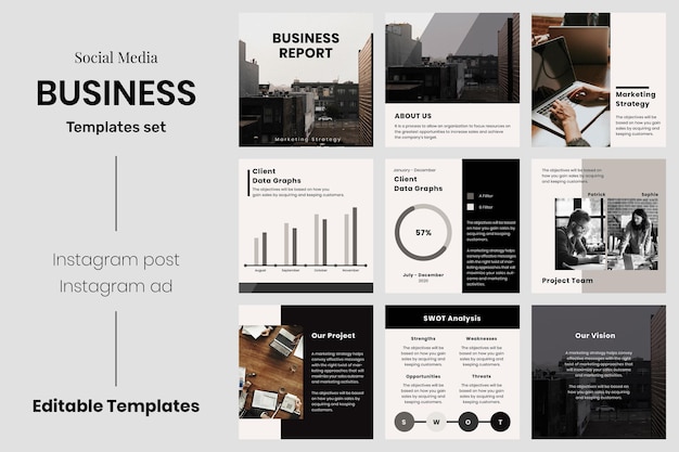 Bearbeitbarer Vorlagensatz für Social Media Business PSD