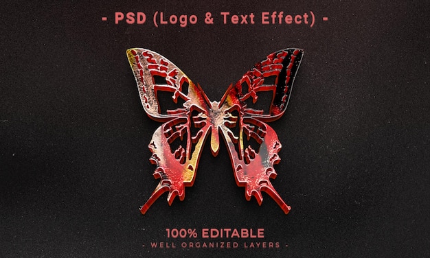 PSD bearbeitbares 3d-logo und texteffekt-stilmodell mit dunklem abstraktem hintergrund