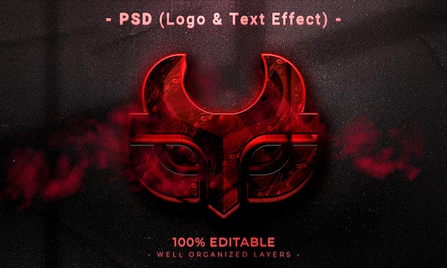 PSD bearbeitbares 3d-logo und texteffekt-stilmodell mit dunklem abstraktem hintergrund