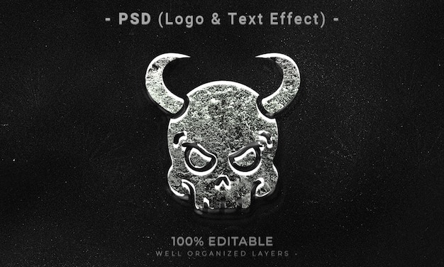 PSD bearbeitbares 3d-logo und texteffekt-stilmodell mit dunklem abstraktem hintergrund