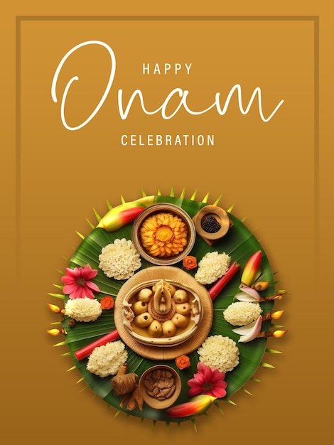 PSD bearbeitbares happy onam-posterdesign mit indischem traditionellem essen im psd-format