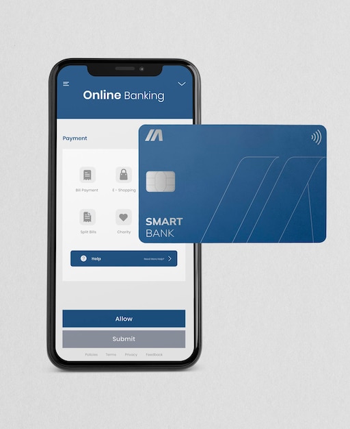 Bearbeitbares Kreditkarten-Mockup für das Mobile-Banking-PSD