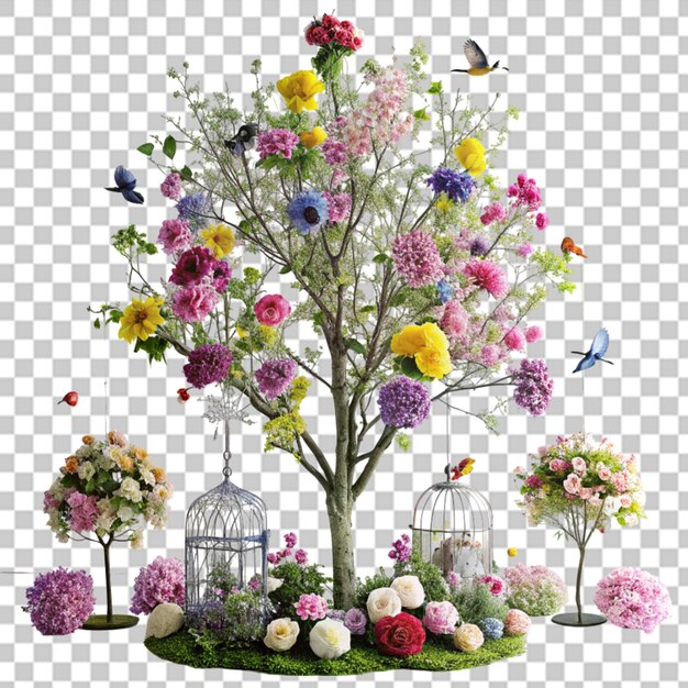 Un Beau Arbre Solitaire Et Des Fleurs Sur Un Fond Transparent