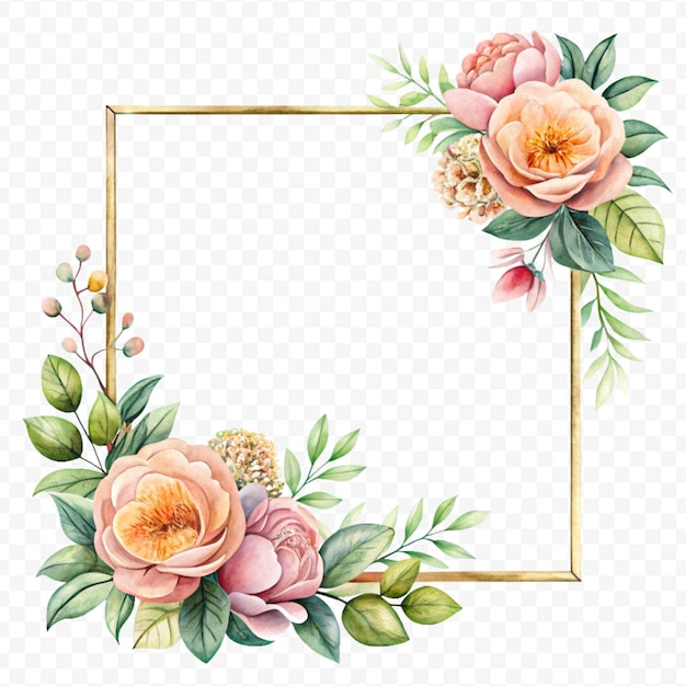 Beau cadre floral à l'aquarelle isolé sur un fond transparent