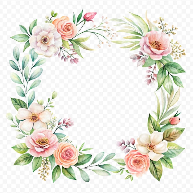 Beau cadre floral à l'aquarelle isolé sur un fond transparent