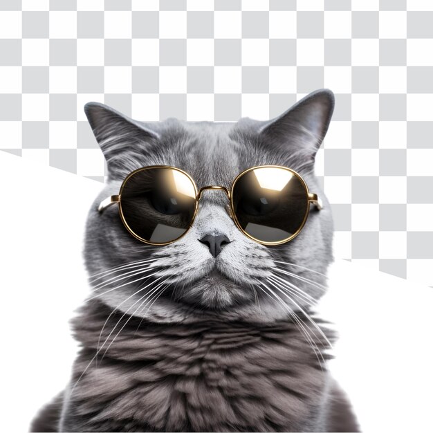 PSD le beau chat gris frais dans des lunettes de soleil est prêt pour l'été
