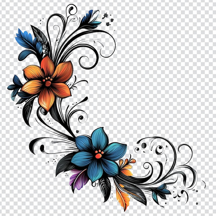 PSD beau coin d'ornement floral dans le style de l'aquarelle