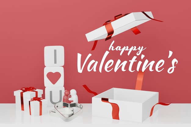 Beau concept d'arrière-plan Happy Valentines Day dans une maquette de modèle 3d