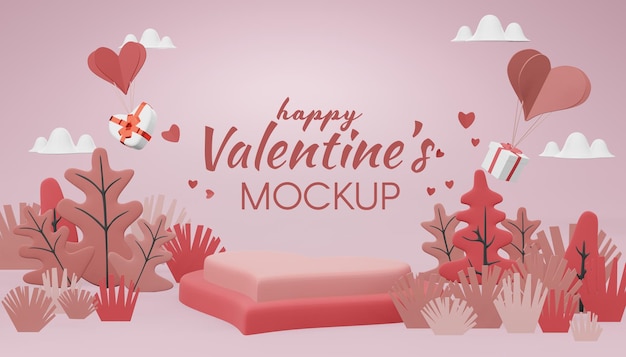 Beau Concept De Maquette Happy Valentines Day Dans Le Rendu 3d