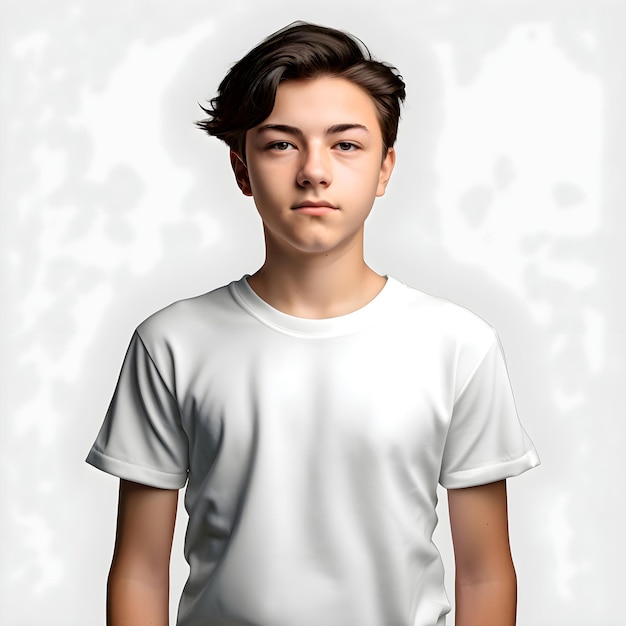 PSD un beau jeune homme dans un t-shirt blanc sur un fond blanc