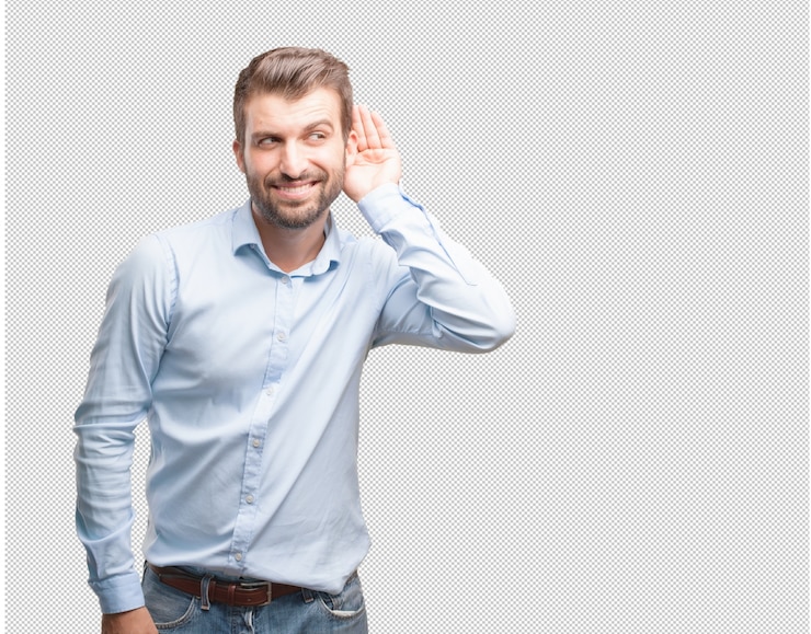PSD beau jeune homme à l&#39;écoute