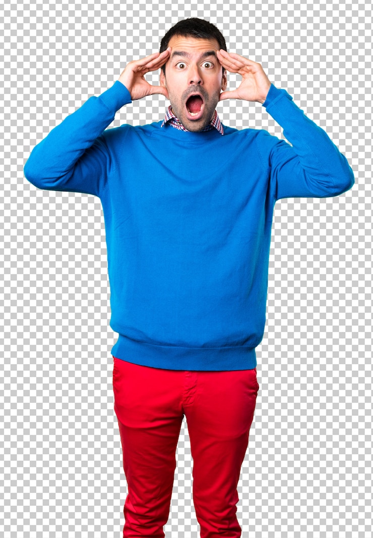 PSD beau jeune homme fait un geste de surprise