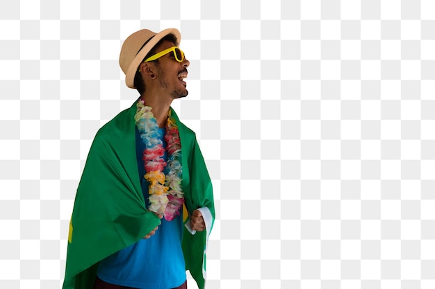 Beau jeune homme noir avec des lunettes habillé pour le carnaval du Brésil