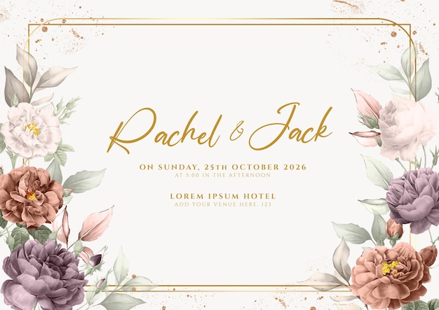 Beau modèle de carte d'invitation de mariage avec des fleurs