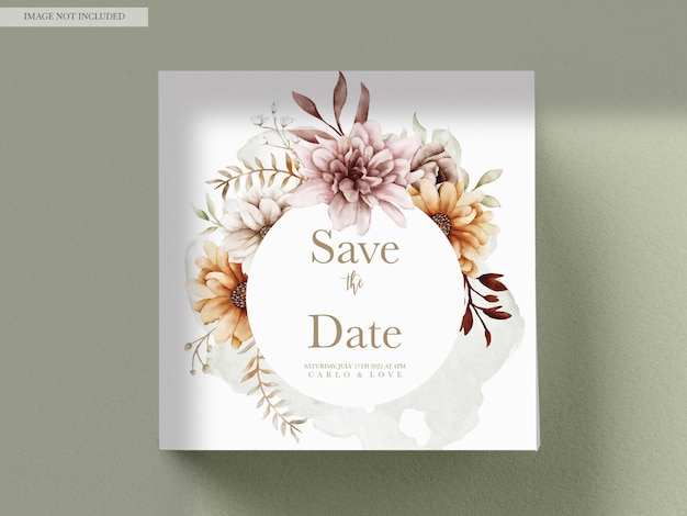 PSD beau modèle de carte d'invitation de mariage floral d'automne