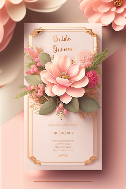 Beau modèle d'invitation de mariage minimaliste floral moderne