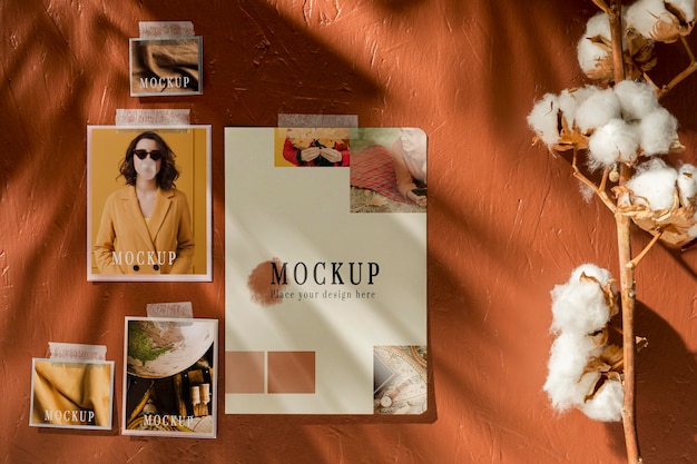 Beau moodboard automne avec fleur de coton