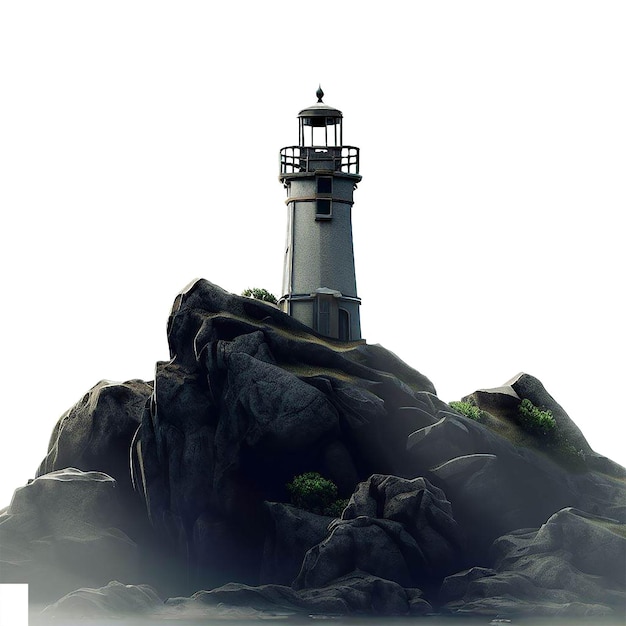 Beau Phare De Portrait Sur Le Rocher Dans Le Surf Ai Image D'illustration Numérique D'art Vectoriel