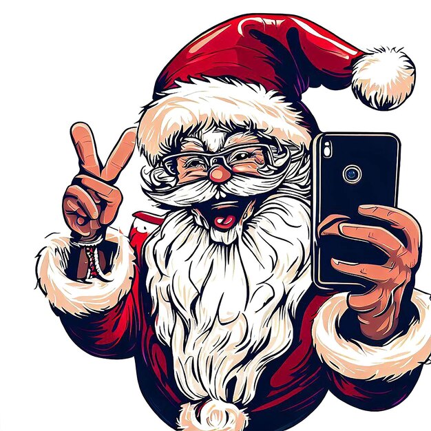 PSD beau portrait de selfie du père noël riant ai image d'illustration numérique d'art vectoriel