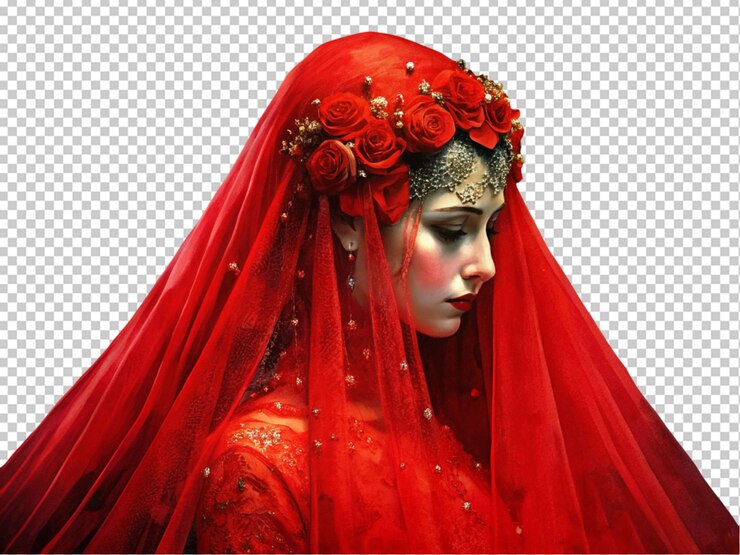 PSD le beau voile rouge de la mariée