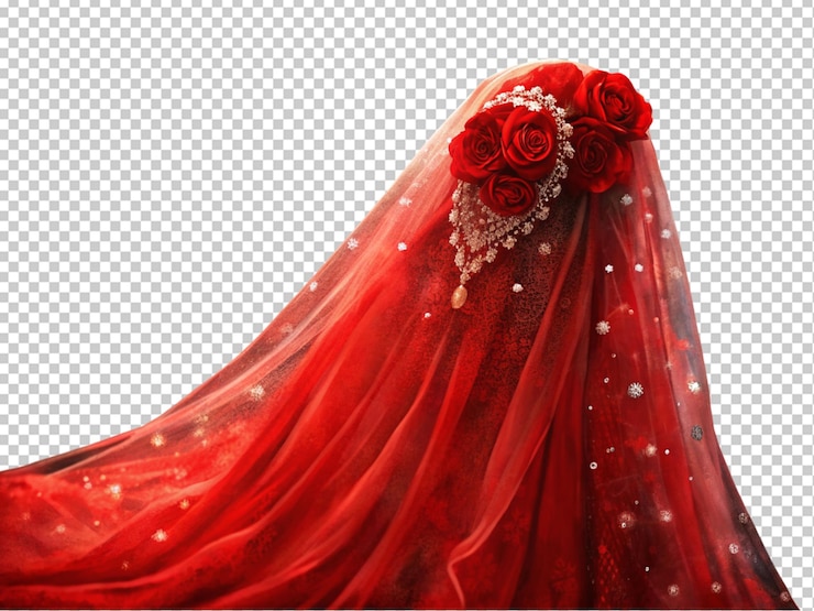 PSD le beau voile rouge de la mariée