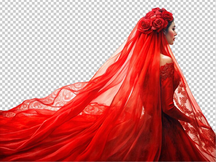 PSD le beau voile rouge de la mariée