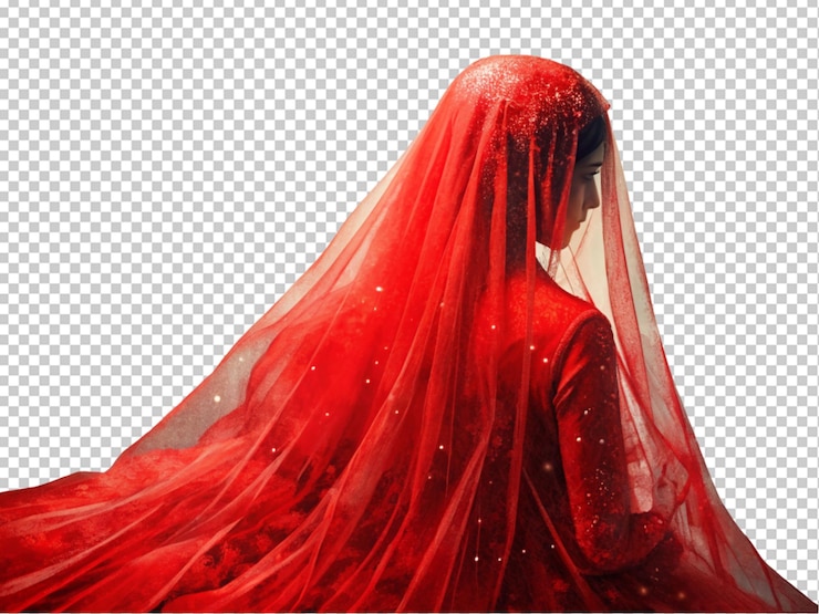 PSD le beau voile rouge de la mariée