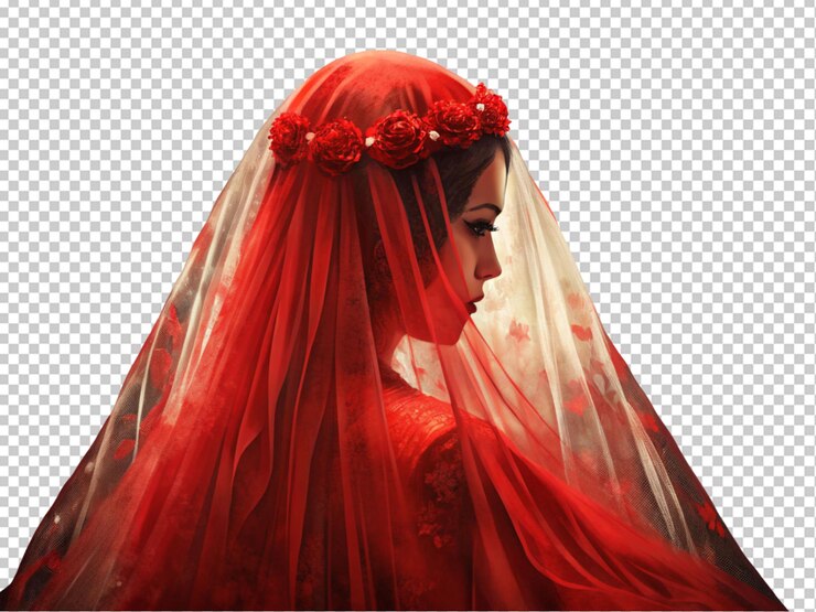 PSD le beau voile rouge de la mariée