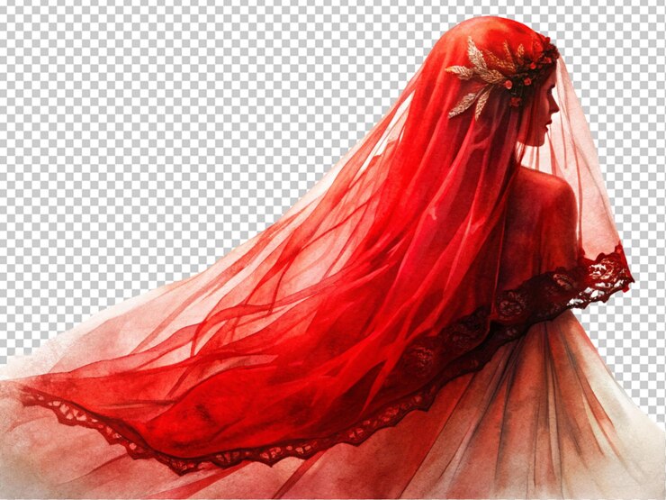 PSD le beau voile rouge de la mariée