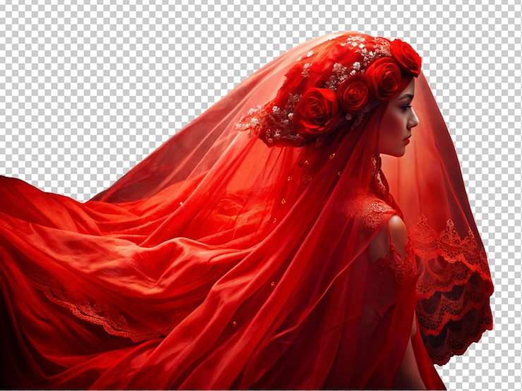PSD le beau voile rouge de la mariée