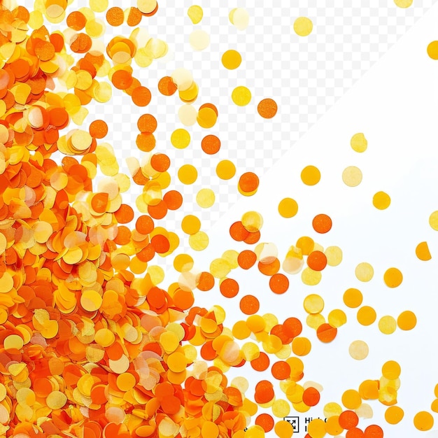PSD beaucoup de confettis modernes et beaux d'apparence orange et jaune de tailles différentes sur un fond blanc isolé