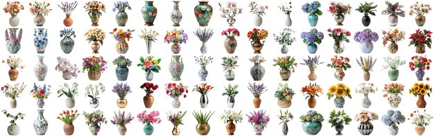 PSD beaucoup de fleurs et de plantes différentes dans un vase isolé à l'arrière-plan aig44