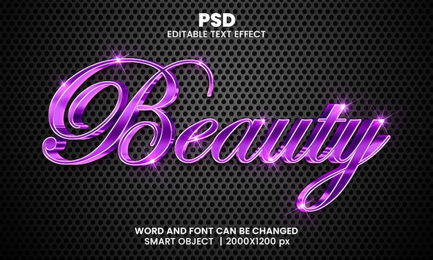 Beauté Chrome 3d Style D'effet De Texte Photoshop Modifiable Avec Un Arrière-plan Moderne