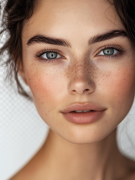La beauté rayonnante, la peau impeccable dans un portrait de studio