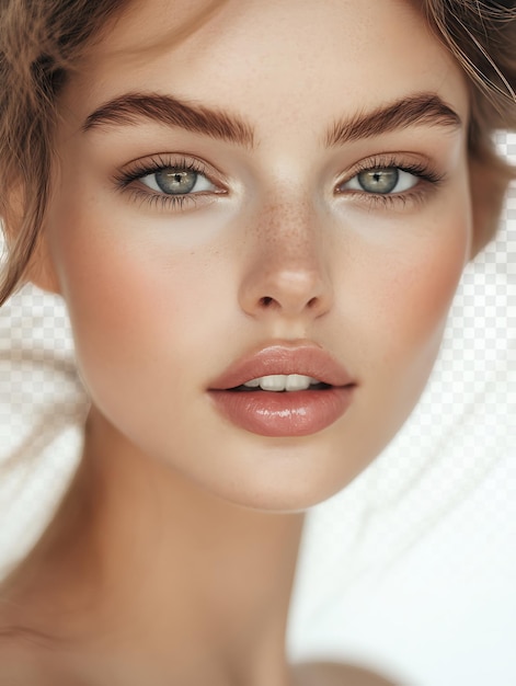 La beauté rayonnante, la peau impeccable dans un portrait de studio