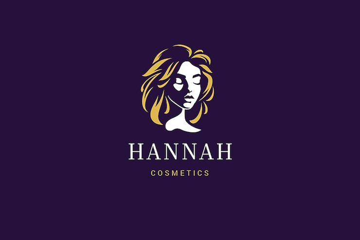 PSD la beauté romantique, la blonde, la silhouette du visage féminin, le modèle de conception du logo rétro pour l'appartement cosmétique.