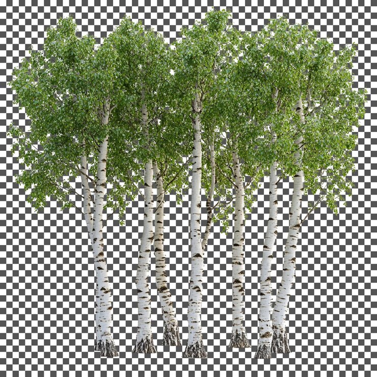 PSD beautiful birch tree accents isolated on transparent background