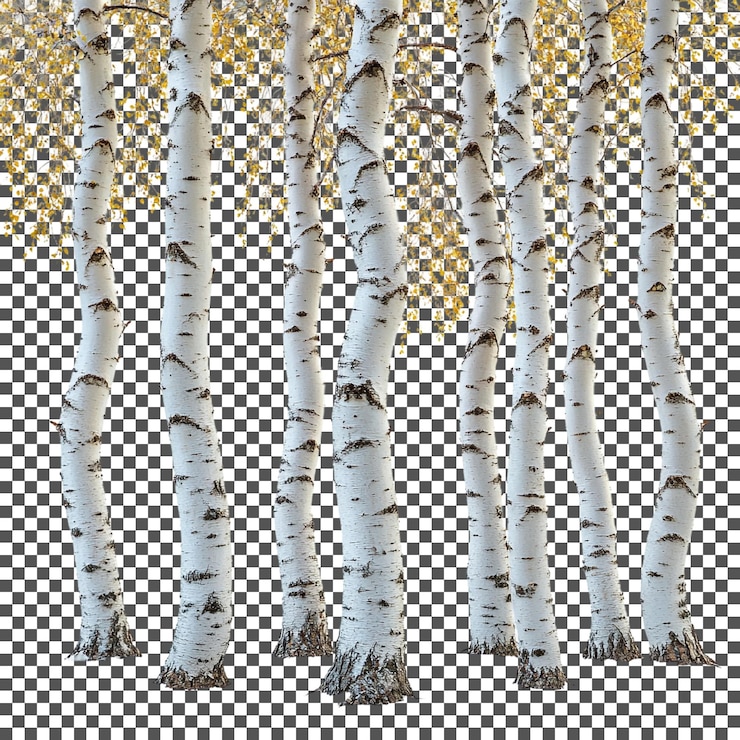 PSD beautiful birch tree accents isolated on transparent background