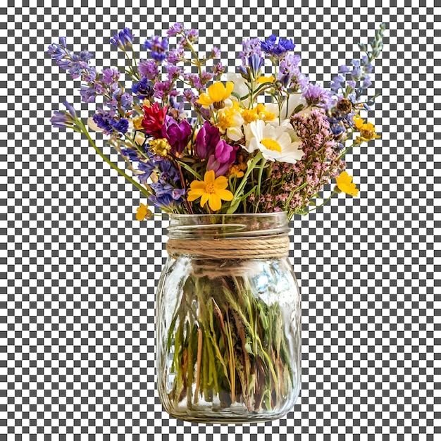 A beautiful bouquet of wildflowers in a mason jar