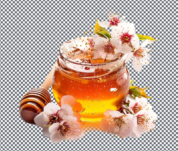 PSD beautiful cherry blossom infused honey isolated on transparent background