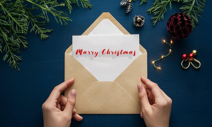 PSD beautiful christmas holiday frame of christmas gift boxes and christmas greeting card