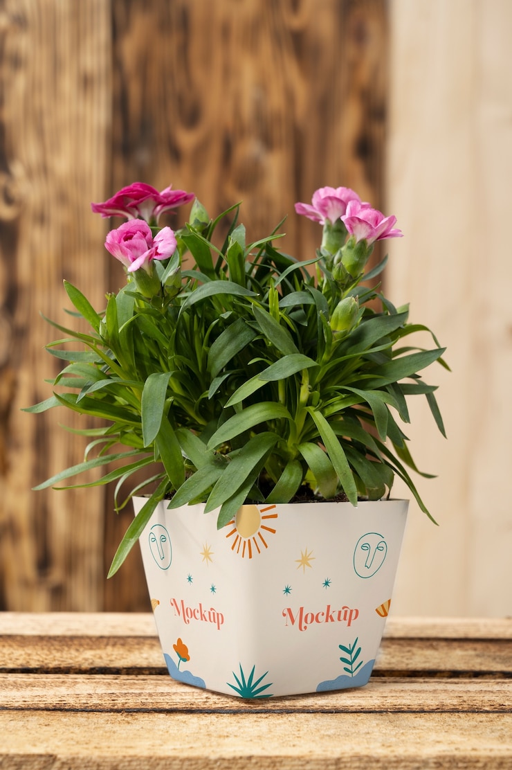PSD beautiful flower pot indoors mockup