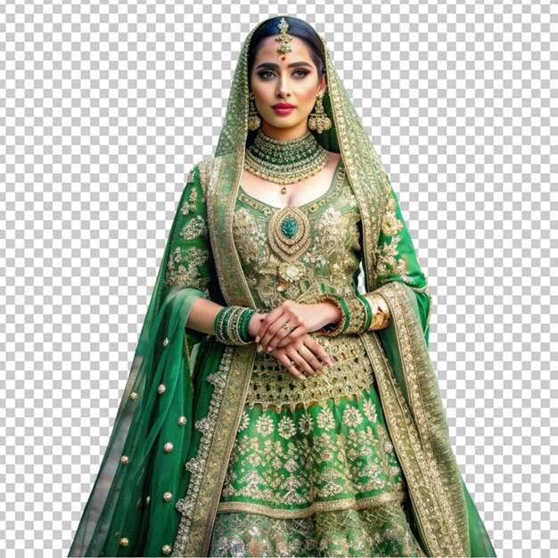 PSD beautiful green and gold bridal ensemble