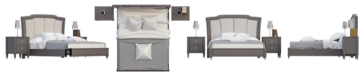 PSD beautiful interior luxury bed design in 3d rendering