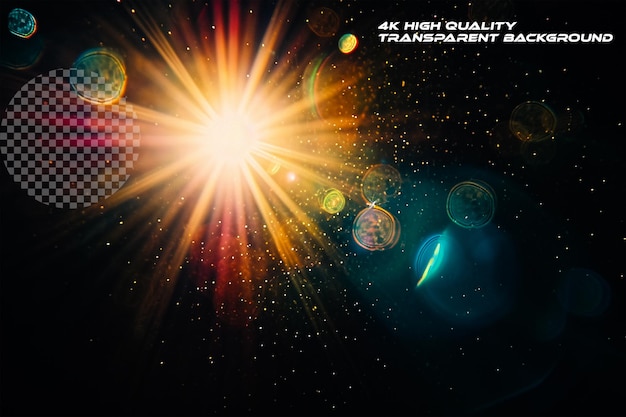 Beautiful lens flare overlay on transparent background
