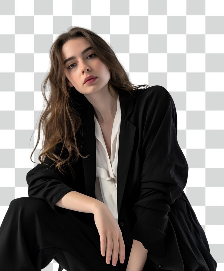 PSD beautiful model showing products on transparent background