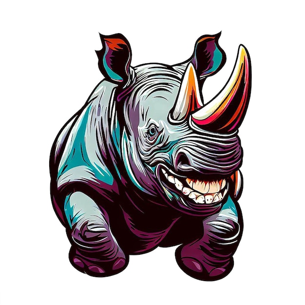 PSD beautiful portrait laughing rhino rhinoceros icon ai vector art imagem de ilustração digital